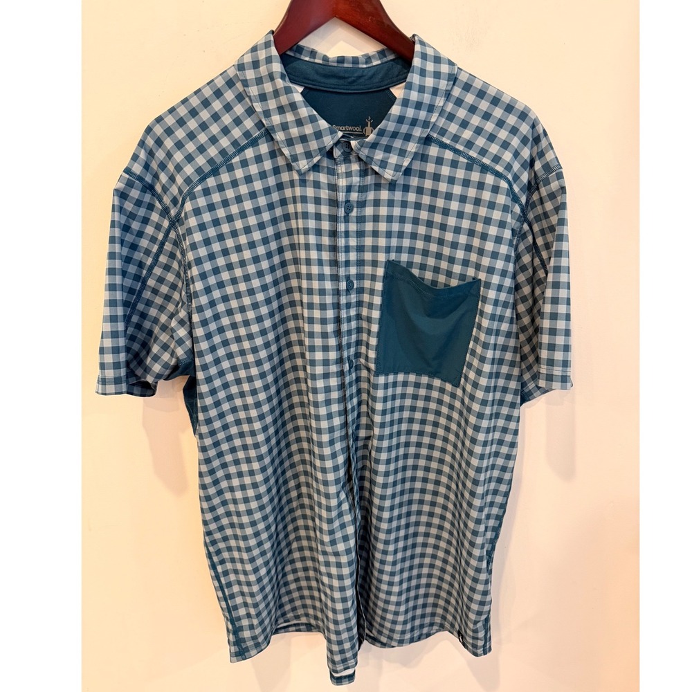 Smartwool Mens XL Green Gingham Short‎ Sleeve Merino Blend Performance Shirt